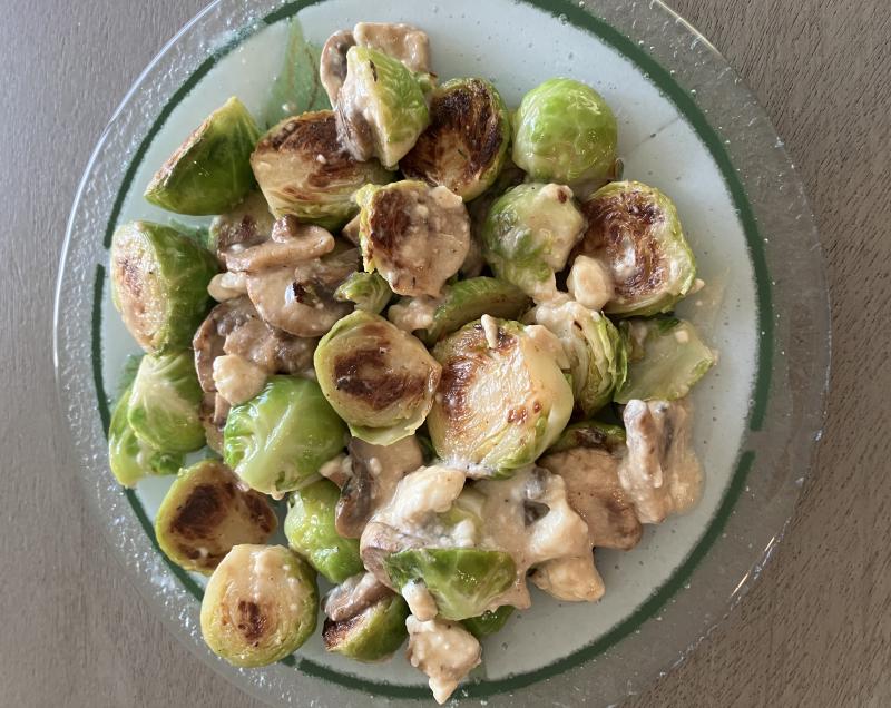 Crumbled feta cheese helps make a creamy sauce to coat these browned Brussels sprouts. JACK CLEMONS PHOTO